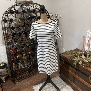 Chaps Black and White Striped Dress